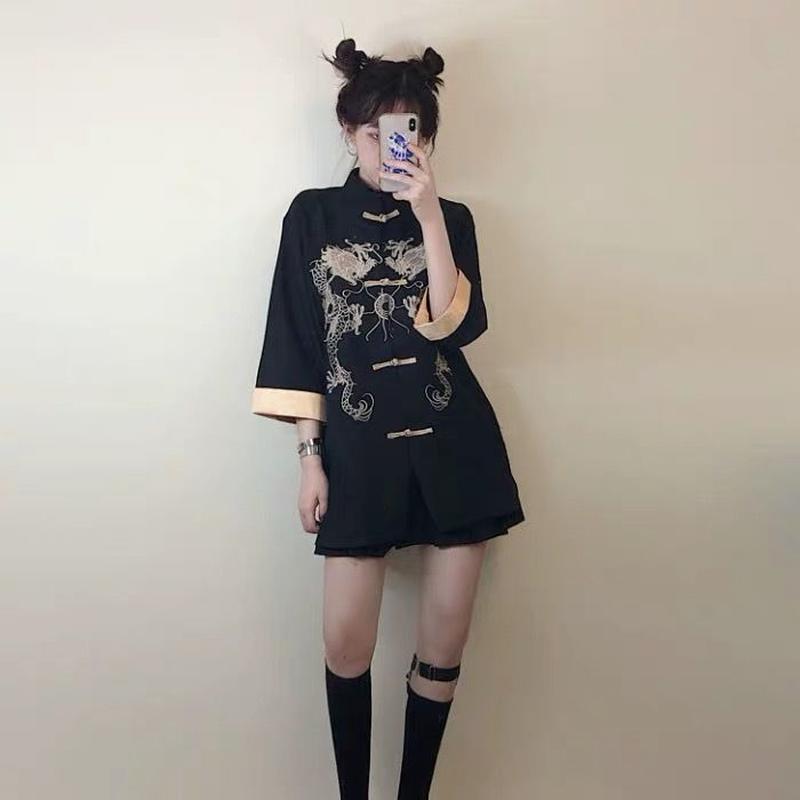 チャイナ風シャツワンピース Lxxkat Me