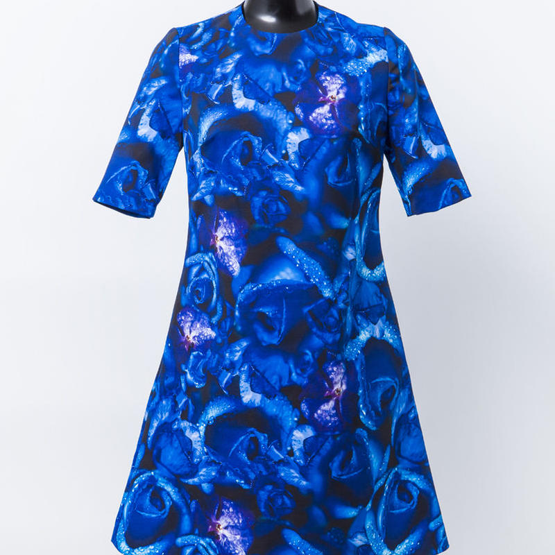 半袖ワンピース 青薔薇柄 4001h2 M Mika Ninagawa