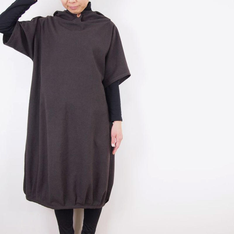 Kimamaフードバルーンワンピース 木綿 錆紫 受注生産対応 Mabataki