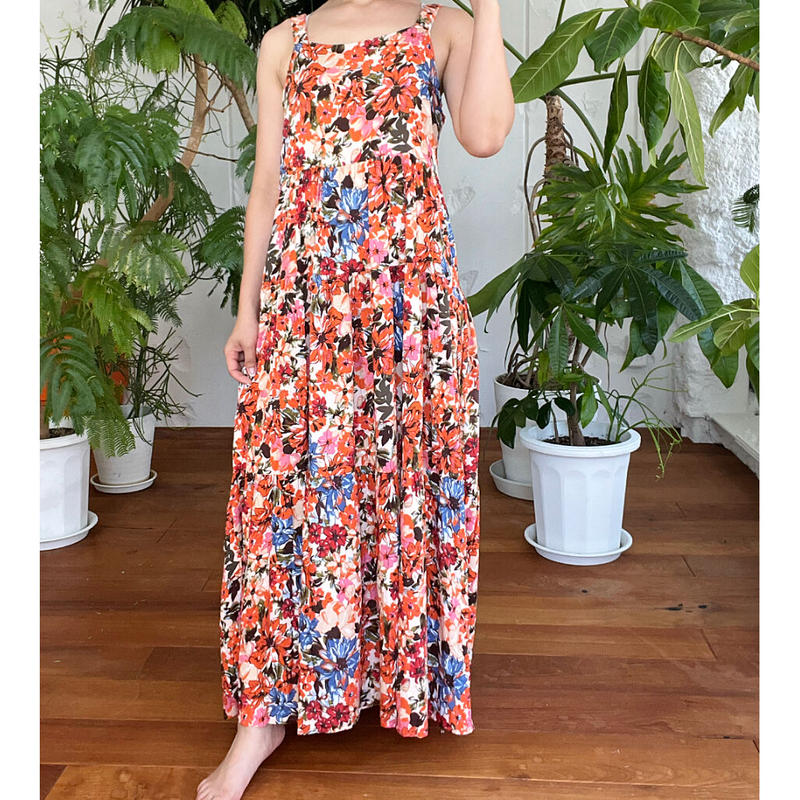 ビビットフラワーロングワンピース Mamaguitar