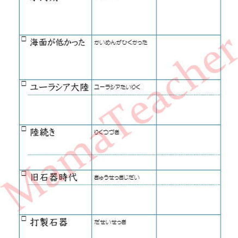 歴史 時代別漢字練習帳 氷河期 旧石器時代 Mamateacher S Store