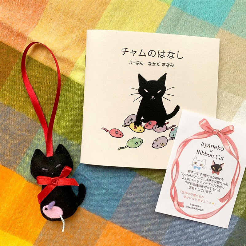 全盲黒猫チャムのマスコット 絵本セット Ribbon Cat リボンキャット仲田愛美の