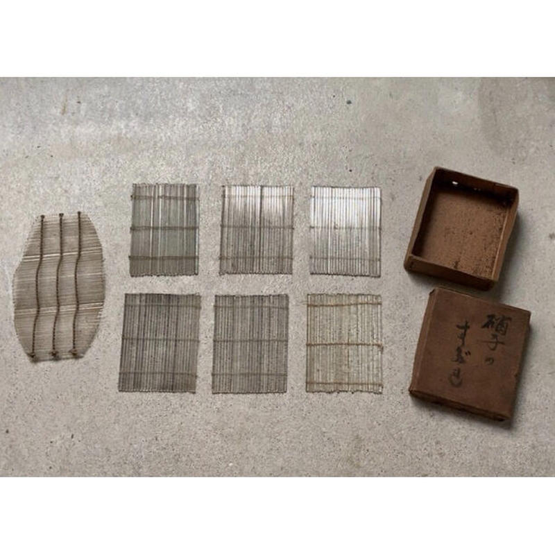 古いガラスの簾 大正 昭和期 ヴィンテージガラスのコースター 当時物箱入 四角6枚オーバル