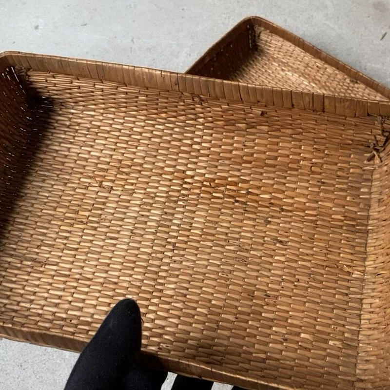 小さな柳行李 28cm 古い文庫行李 飯行李 平箱 小箱 ヴィンテージ 公式セール 柳行李 手提げ行李鞄(ヴィンテージ物) バスケット/かご