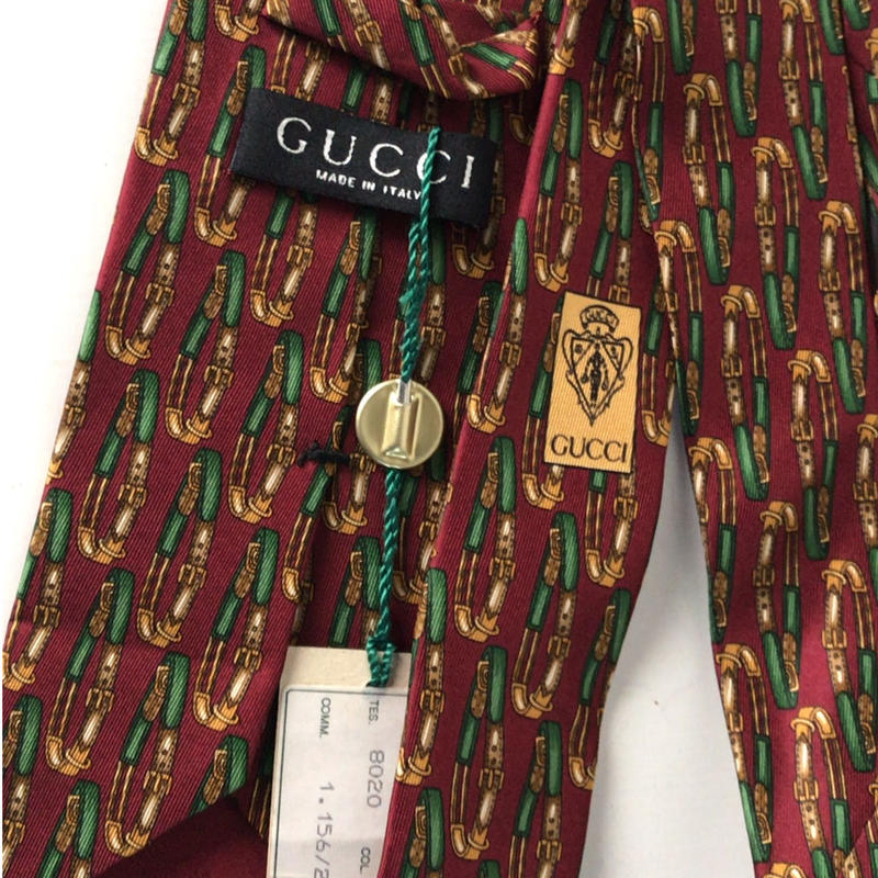 Gucci オールドグッチ ヴィンテージ ネクタイ タグ付きデッドストックベルト総柄 ボルド