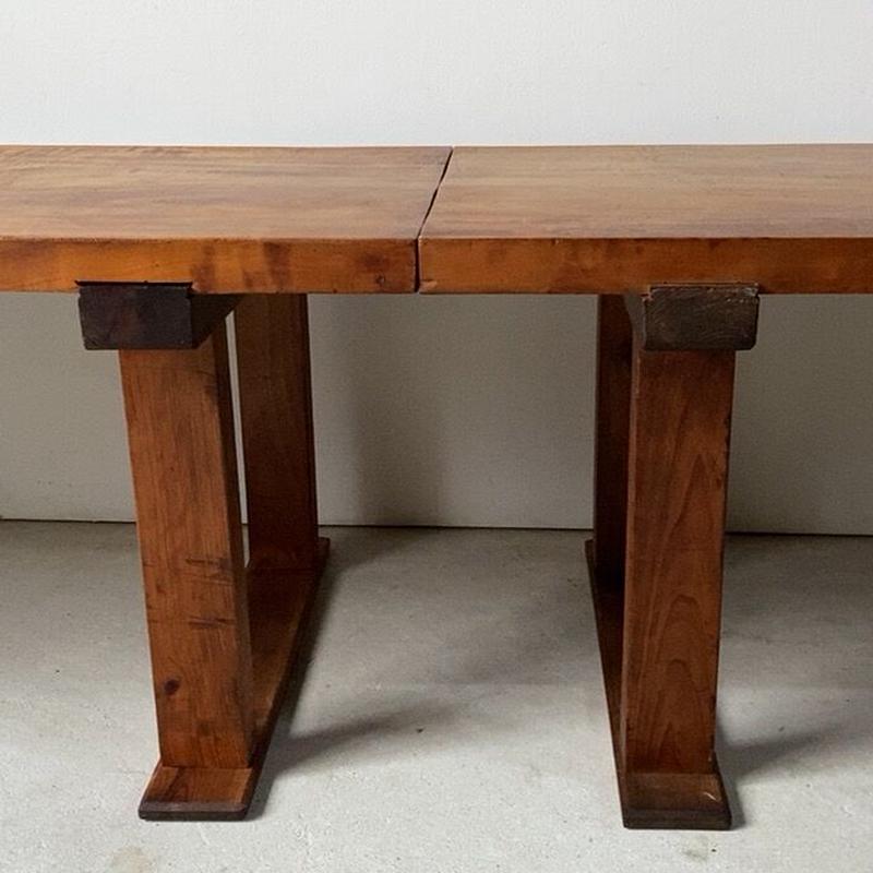 古い繋ぎの裁縫机 カリン天板の美木目 裁ち台 文机 ジョイント式長いローテーブル 昭和のハイ