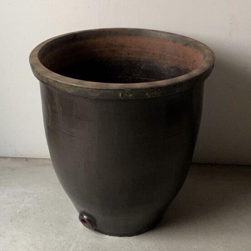 古いピータン甕 壺 花鳥図 楕円形 高さ約28㎝ 直径約71x60