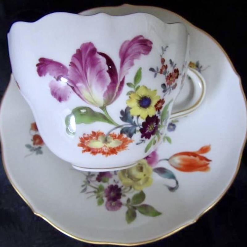 マイセン 5つ花 カップ ソーサー Meissen S Rose White Porc