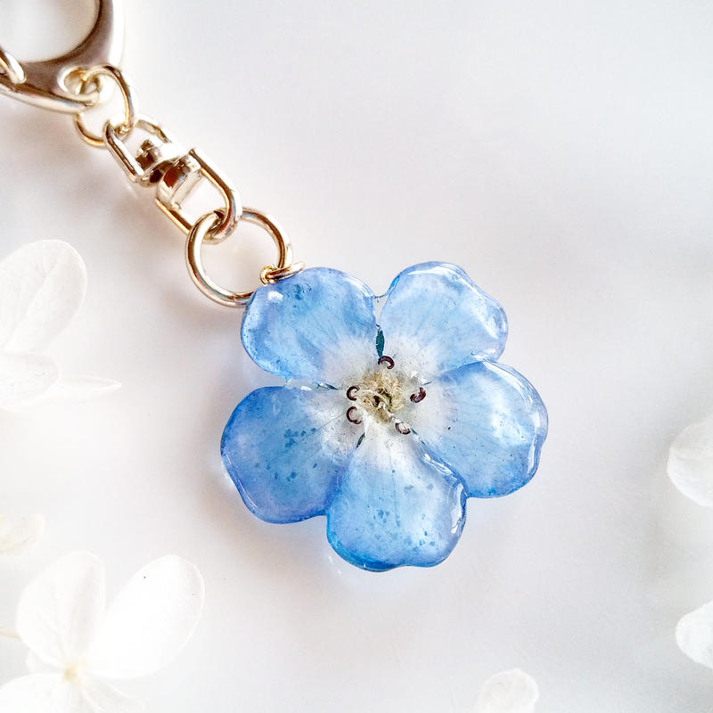 受注制作 Baby Blue Eyes 本物のお花 ネモフィラのドライフラワーの一輪キーホ 受注制作 Baby Blue Eyes 本物のお花 ネモフィラのドライフラワーの一輪キーホ