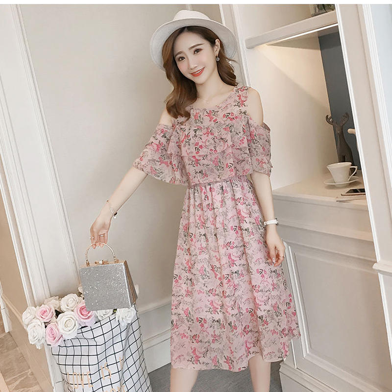 産前産後ok 授乳口付き マタニティ 花柄 オープンショルダーワンピース マタニティウェア