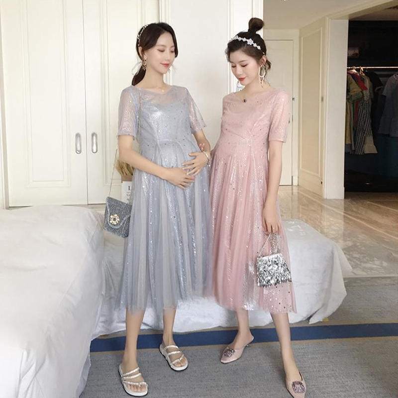 マタニティ ワンピース キラキラ星 シースルーワンピース 半袖 マタニティウェア専門店 N