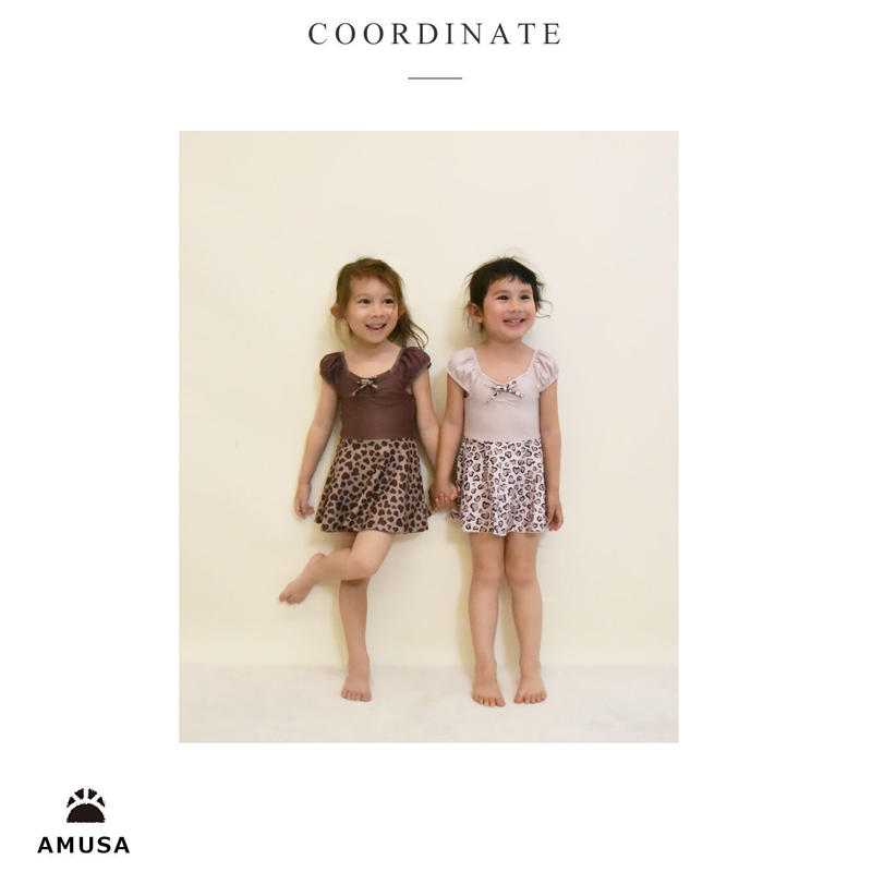 Amusaハートヒョウ柄バックシャンワンピース水着 ベビー キッズ ジュニア Ak1106