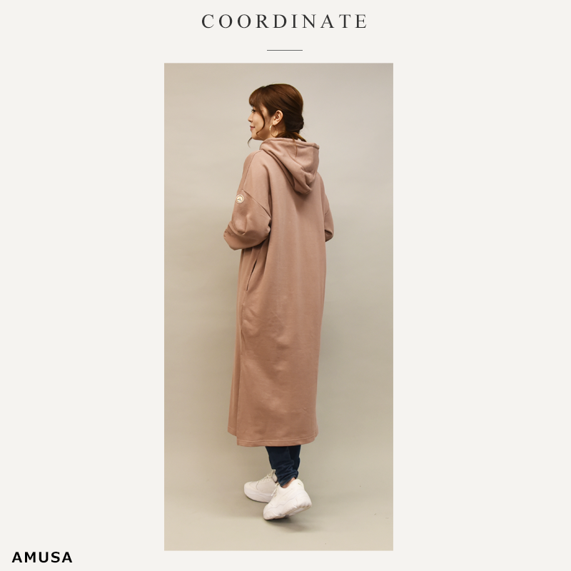 総刺繍ブランドワッペン付きコットン100 長袖裏毛パーカーワンピース Amusa