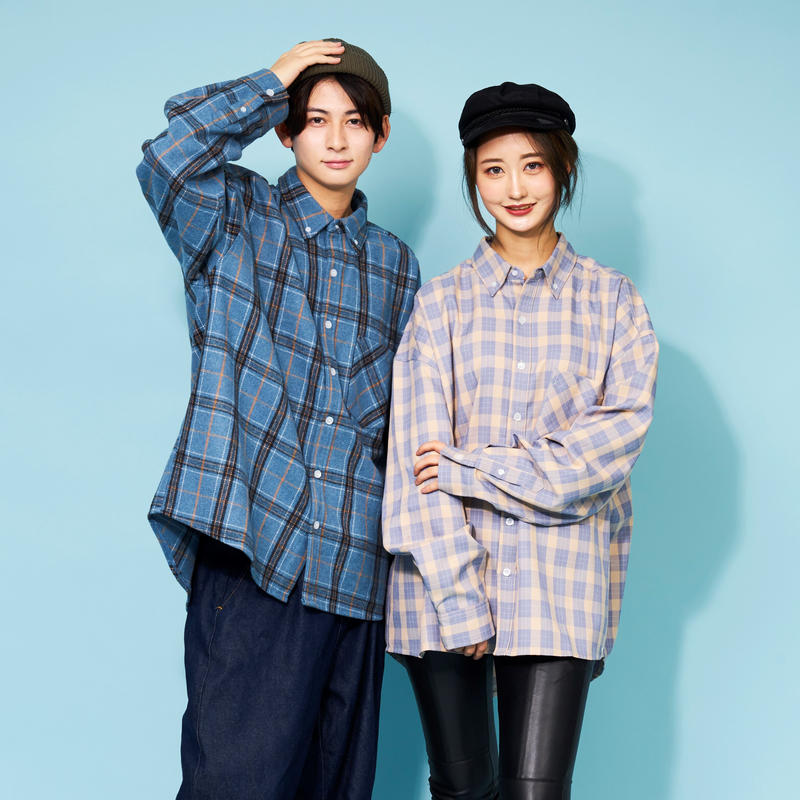 Dasada チェックシャツ ベージュ ブルー D 026 Dasada Web S