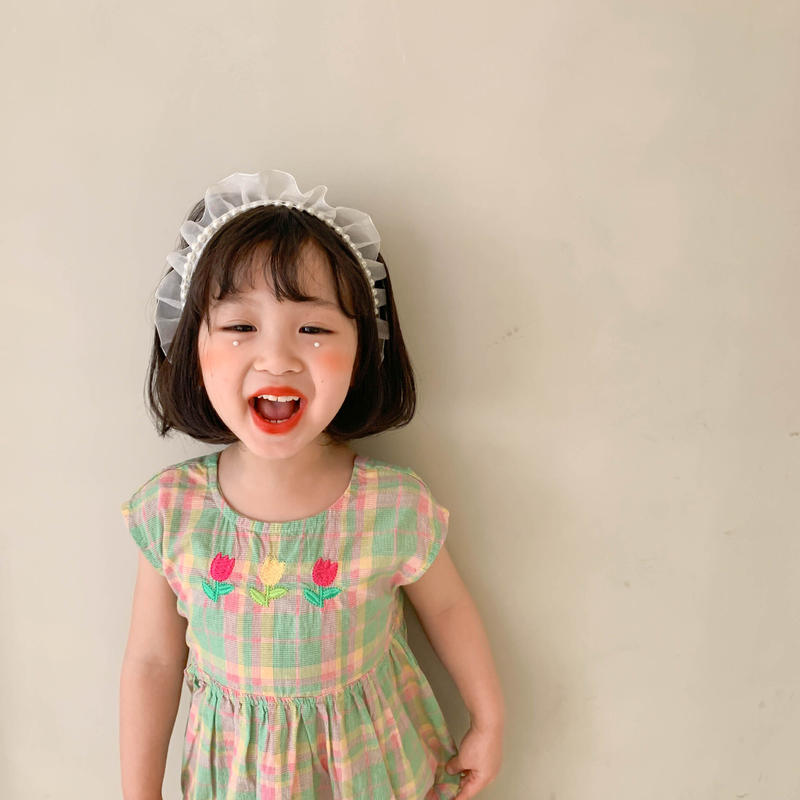 2color チューリップ刺繍チェックワンピース 1638 こどもふく Moco Kids