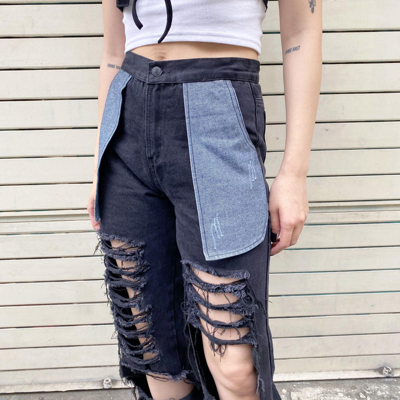 ポケットデザインダメージデニムパンツ Me