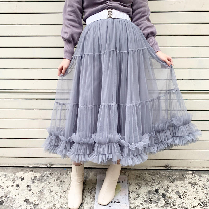 B571 裾ボリュームチュールスカート Me