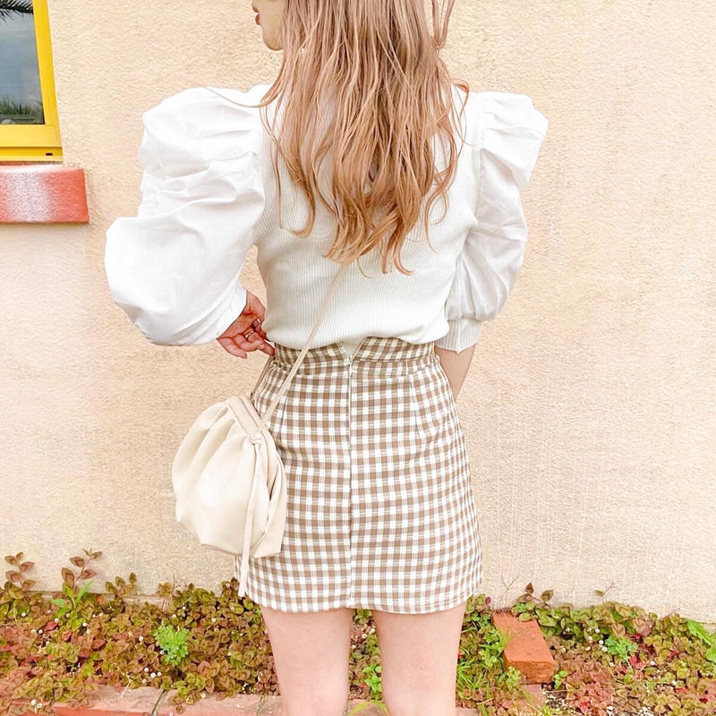 ギンガムチェックミニスカート Merrylatte 低身長コーデ 韓国ファッションの通販