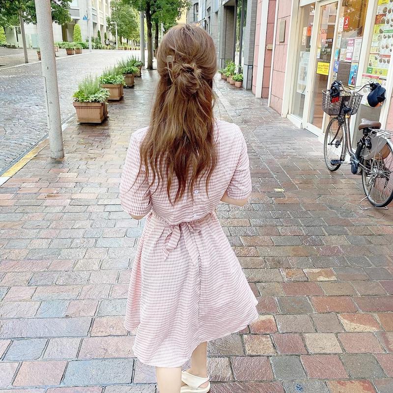 エピヌ バックオープンギンガムチェックワンピース ミニワンピース Maquillajeenoferta Com