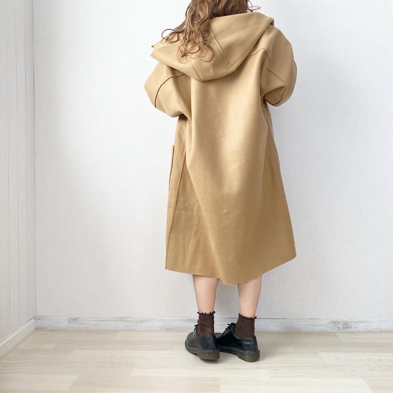 即納 ビッグフードロングコート Merrylatte 低身長コーデ 韓国ファッションの通販
