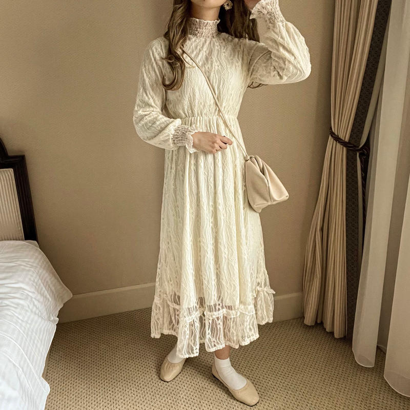 即納 総レースフリルワンピース Merrylatte