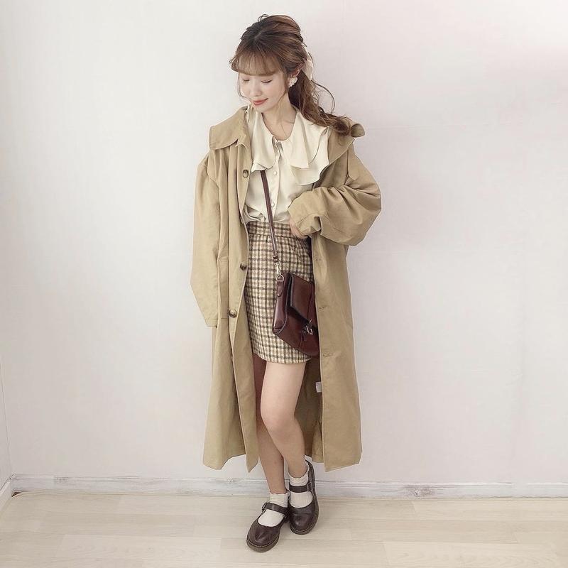 フレンチロングトレンチコート Merrylatte 低身長コーデ 韓国ファッションの通販