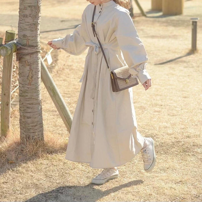 即納 ウエストリボンワンピースコート Merrylatte