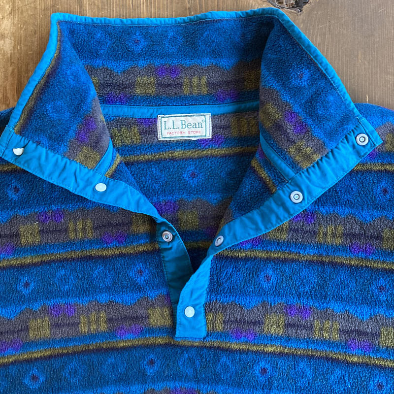 L.L.Bean 総柄スナップT フリースプルオーバー/幾何学柄 ...