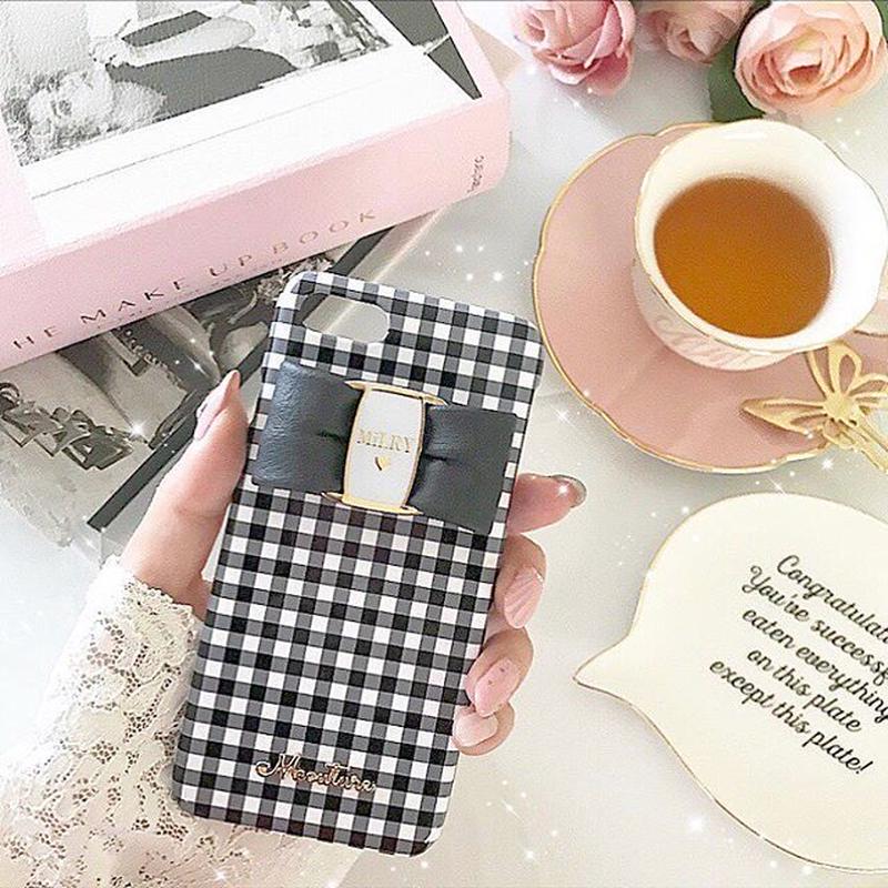リボン付き Black ギンガムチェック ハードケース Milry Couture