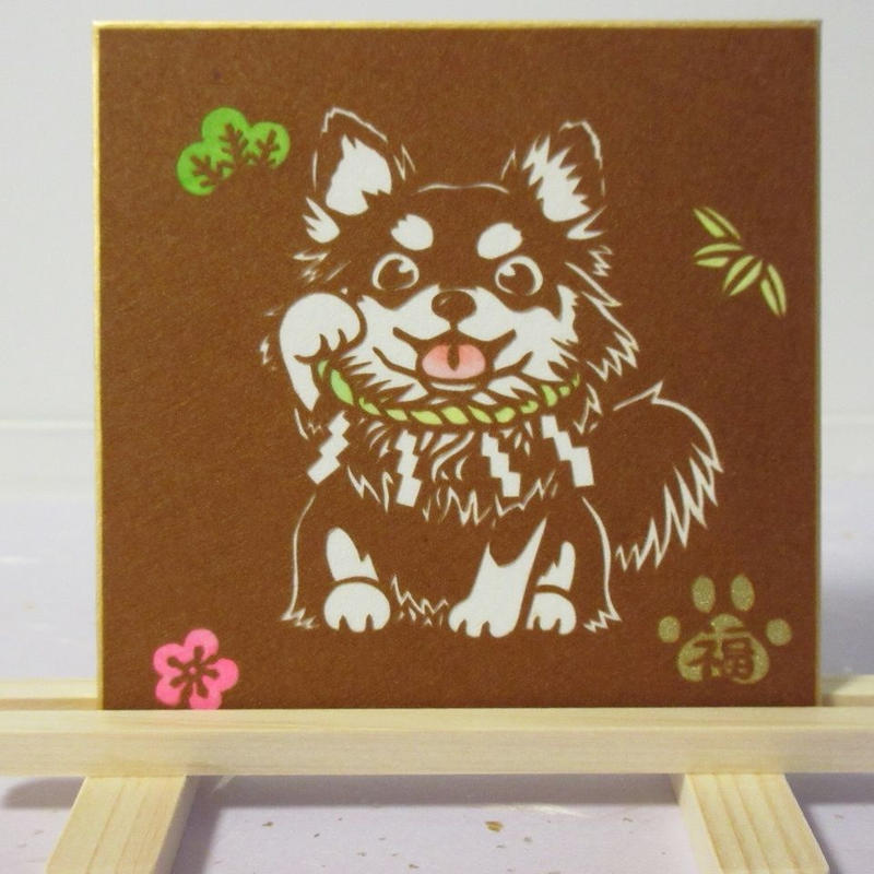 切り絵豆色紙 ロングコートチワワ 阿 Mimiねこ
