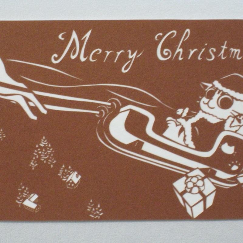 切り絵ポストカード メリークリスマス Mimiねこ