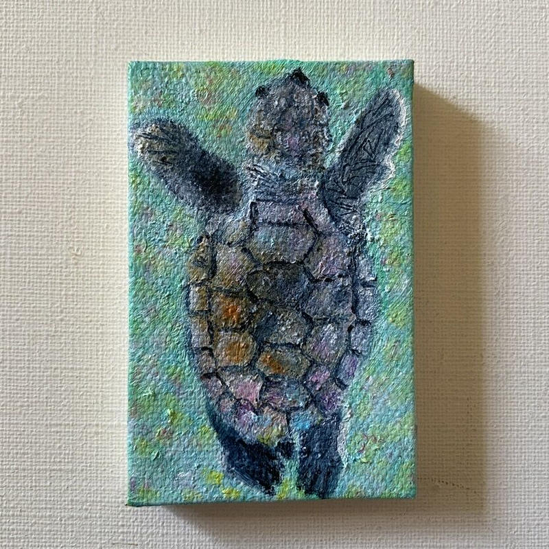 Mini Mini油絵 子供ウミガメ No 2 大塚水央 ミオ屋