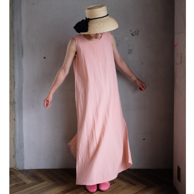 ヂェン先生の日常着 ノースリーブワンピース サーモンピンク 春夏生地 The Misono