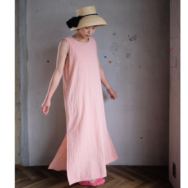 ヂェン先生の日常着 ノースリーブワンピース サーモンピンク 春夏生地 The Misono ヂェン先生の日常着 ノースリーブワンピース サーモンピンク 春夏生地 The Misono