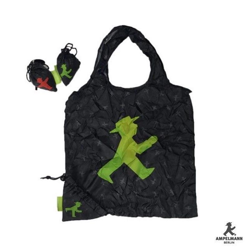 New ドイツ 大人気 信号キャラクター アンペルマン ショッピングバッグ 黒 両面デザイン