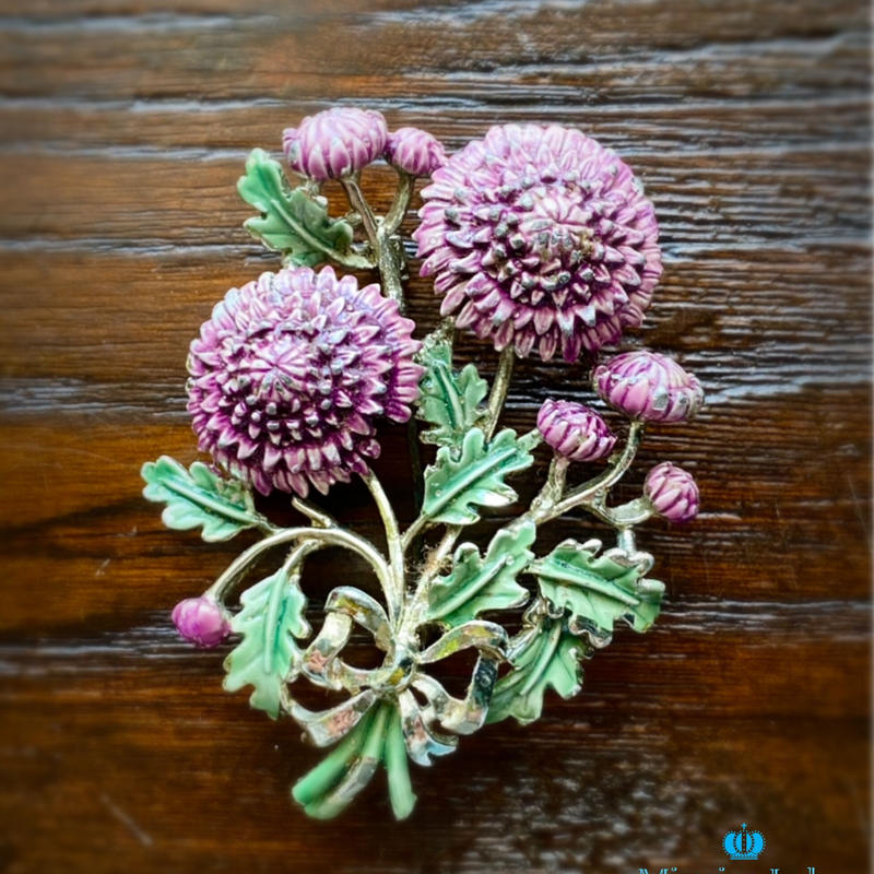 Exquisite バースディシリーズ クリサンセマム エナメルフラワー ブローチ ラベン