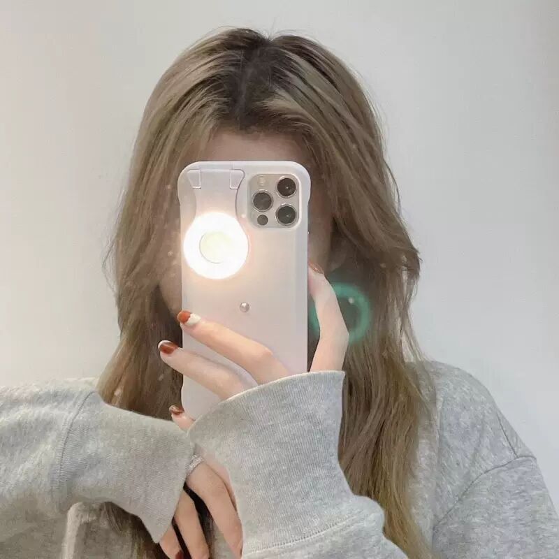 自撮りライト付 Iphone12 12pro 12promaxケース リングライト付 セルフィ
