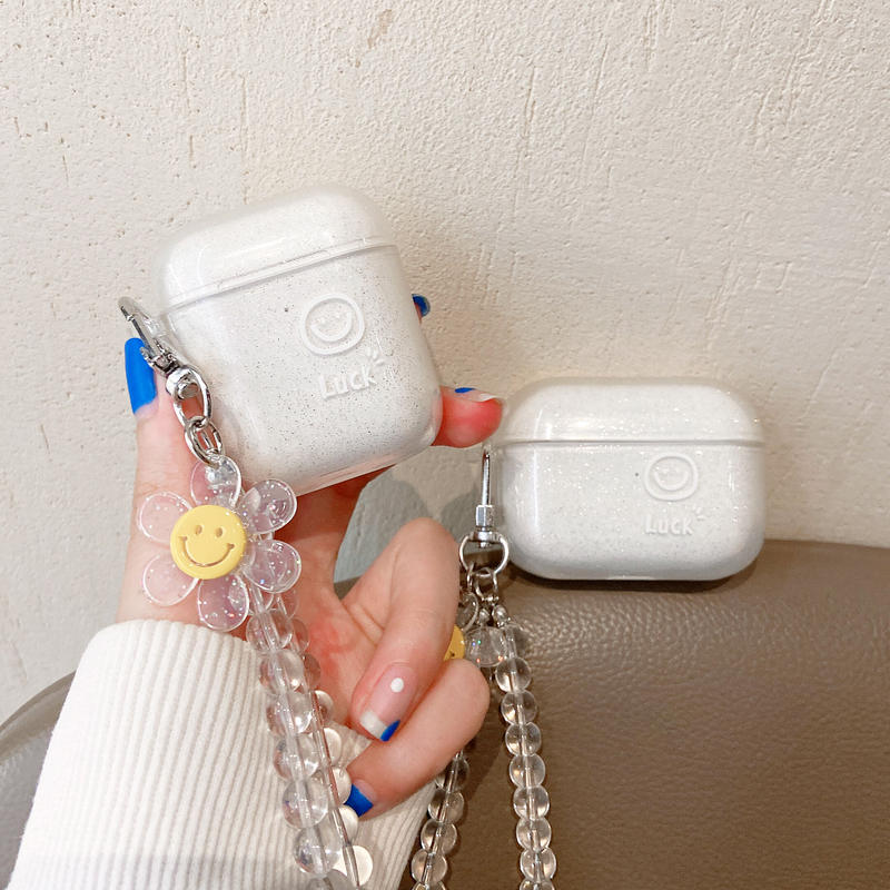 笑顔の花 エアーポッズプロケース キラキラストラップ付き Airpodsカバー 綺麗