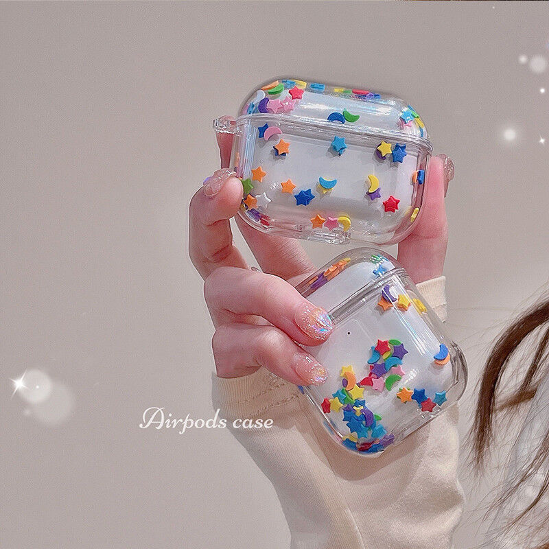 流れるカラフル 星 月 Airpods第三世代ケース 透明系 Airpodsproカバー オ