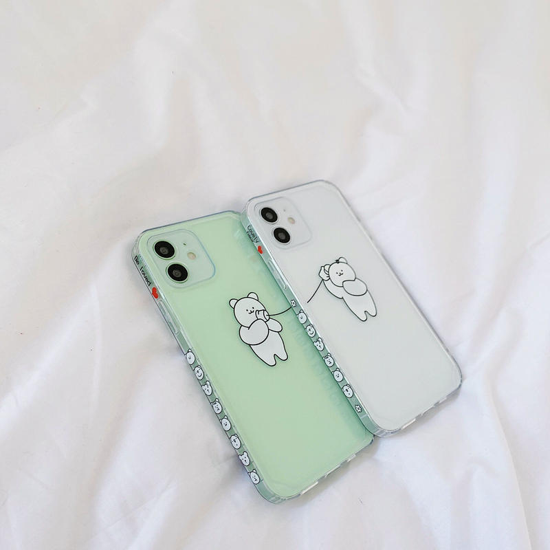 お揃いクマ柄iphone11 12ケース クリアアイフォンse Xrカバー 透明感高い 周り柄