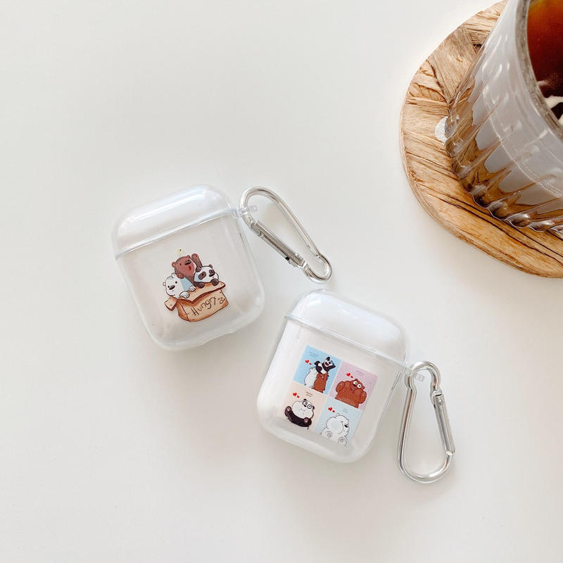 お揃い クマさんエアポッズケース クリアairpodsproカバー 透明 頑丈 可愛い キ