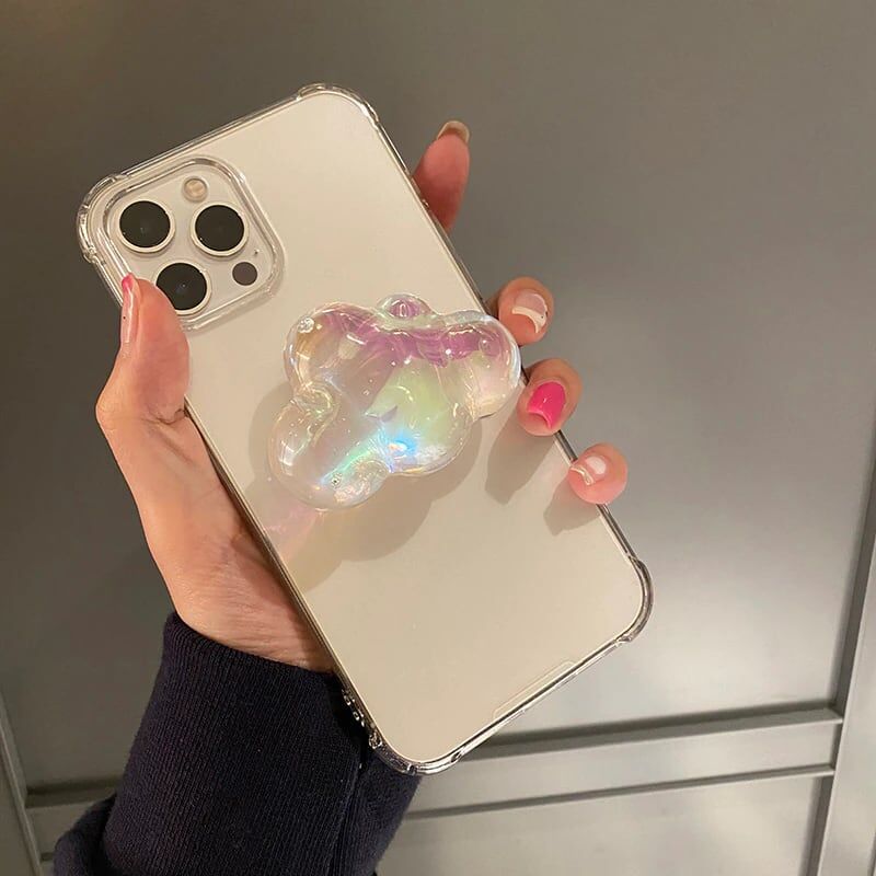 曇デザイングリップ付 Iphone13mini 13proケース 透明 四角耐衝撃 キラキラア