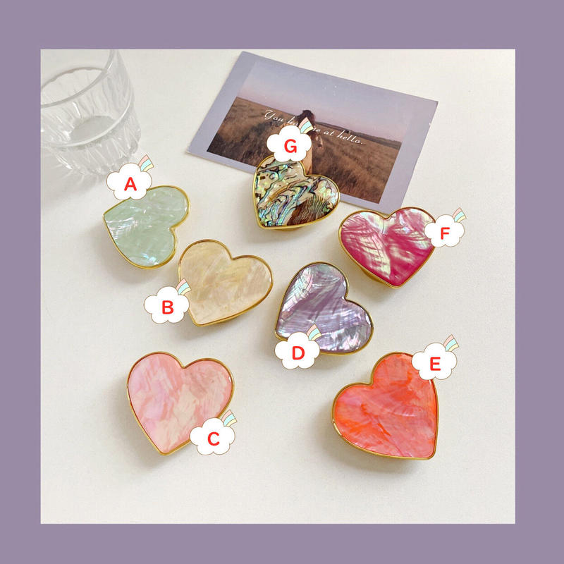 ハート型貝殻スマホグリップ キラキラシェル ポップソケット タンド機能付き おしゃれ 全