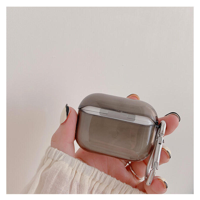 シンプル艶カラー Airpods3ケース 透明 Airpodsプロカバー カラビナ付き 使