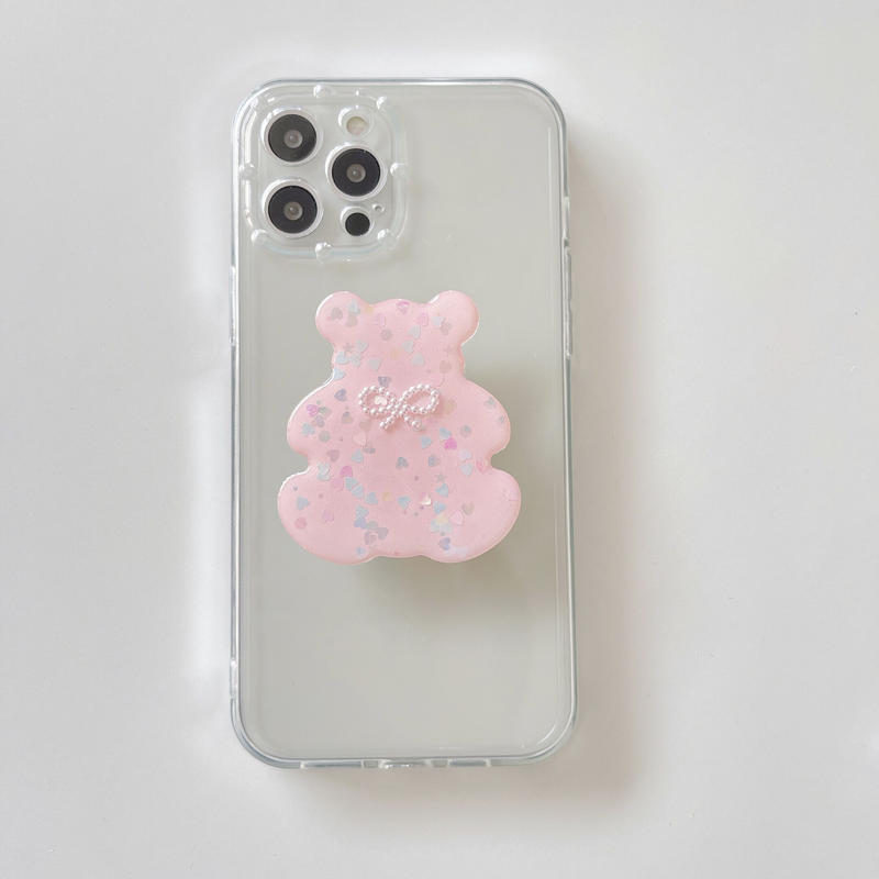グリッタークマちゃん スマホグリップ 可愛いデコポップソケット タンド機能付き おしゃれスマホ