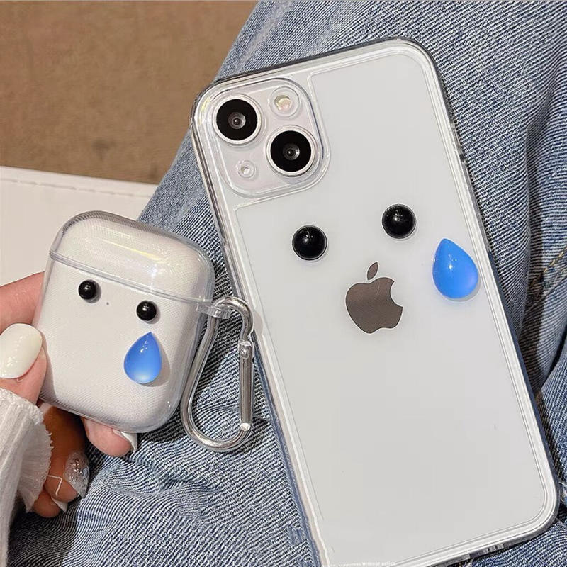 面白い顔 Iphone14 14promaxケース クリア Airpodsケースセット アイ