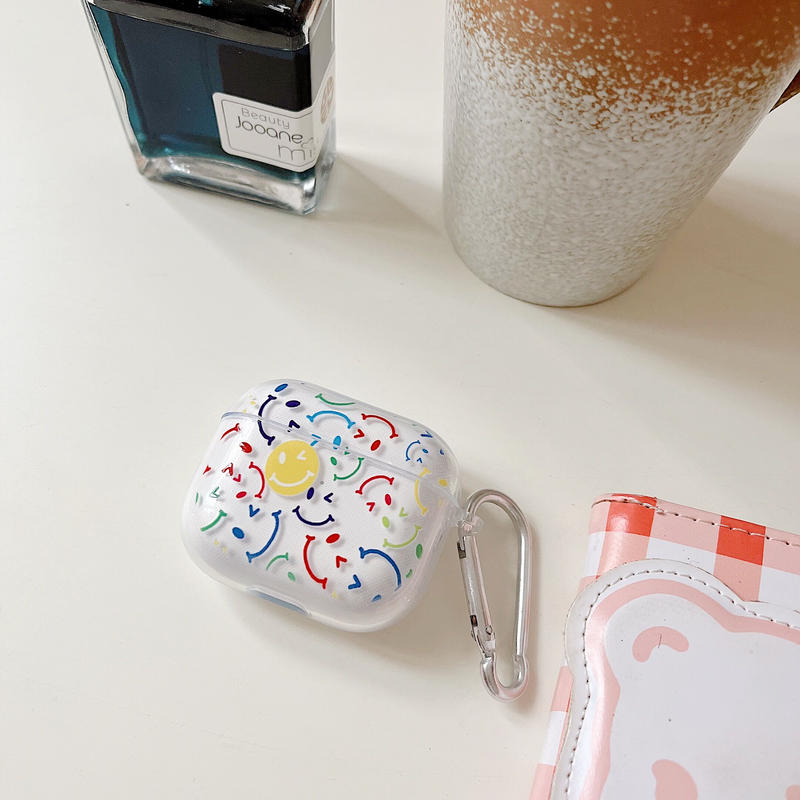 ウインク顔 Airpods第三世代ケース かわいい絵文字 透明系 Airpodsproカバー
