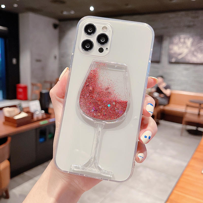ワイングラス Iphone12 13ケース グリッター入り Iphone11 Se2カバー