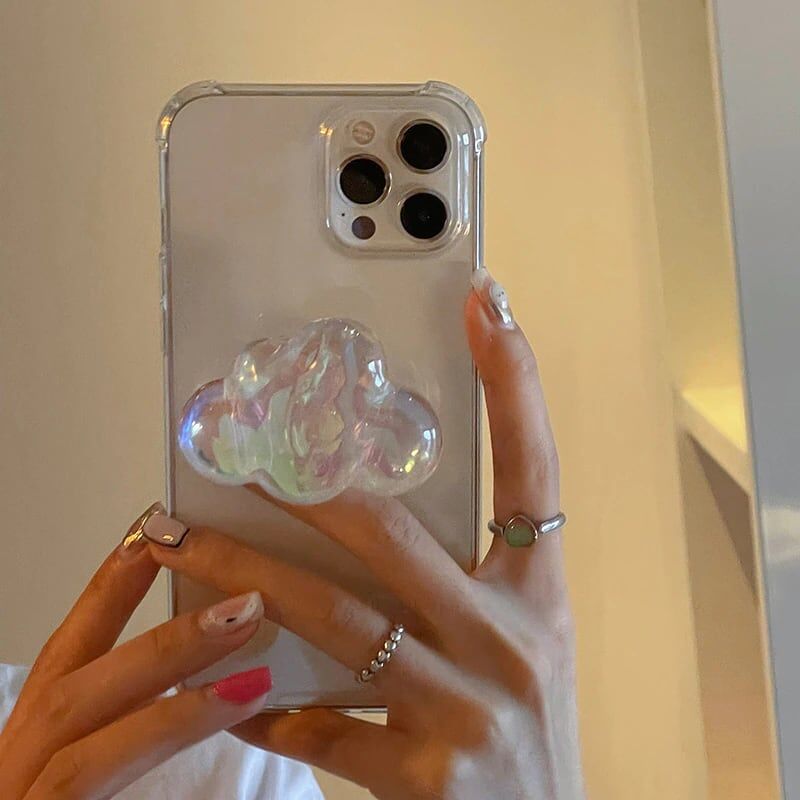 曇デザイングリップ付 Iphone13mini 13proケース 透明 四角耐衝撃 キラキラア