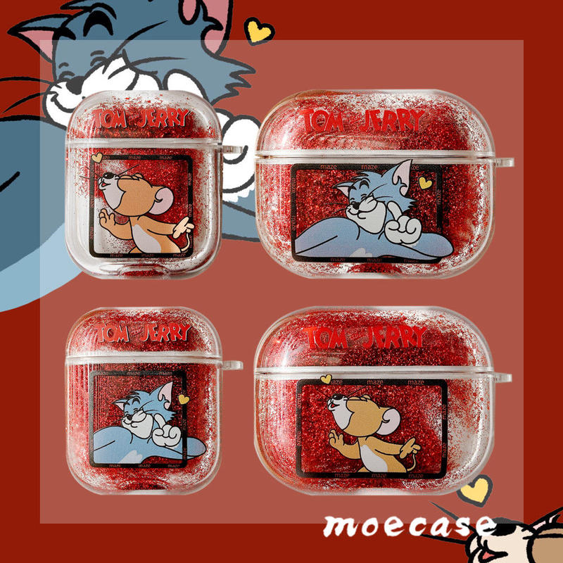 流れ砂のかわいいトムとジェリーのairpods Proケース キラキラ猫エアーポッズカバー キ